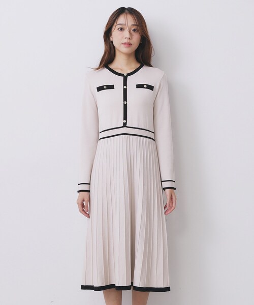 セール】バイカラードッキング風ニットワンピース【洗濯機OK/抗ピル