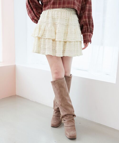 MAJESTIC LEGON（マジェスティックレゴン）の「カットレースフリルミニスカパン（スカート・レディース・オフホワイト/アイボリー/ブラック・MEDIUM）」の5枚目の写真