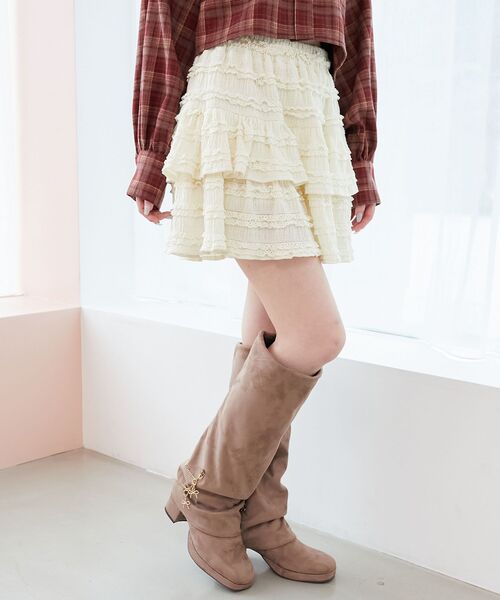 MAJESTIC LEGON（マジェスティックレゴン）の「カットレースフリルミニスカパン（スカート・レディース・オフホワイト/アイボリー/ブラック・MEDIUM）」の6枚目の写真