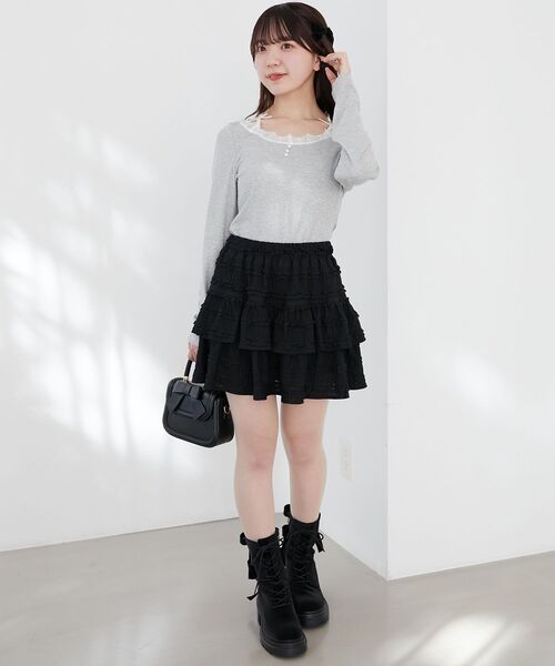 MAJESTIC LEGON（マジェスティックレゴン）の「カットレースフリルミニスカパン（スカート・レディース・オフホワイト/アイボリー/ブラック・MEDIUM）」の12枚目の写真