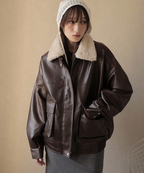 セール】ファーティペット付きヘムドロストフェイクレザー