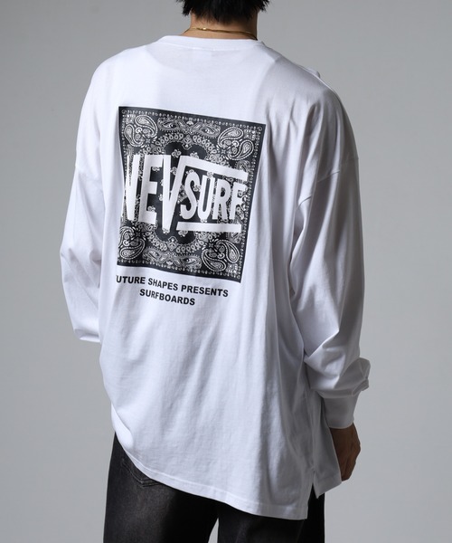 FUNALIVE（ファンアライブ）の「NEVSURF バックプリント ビッグ長袖Tシャツ unisex（Tシャツ/カットソー・メンズ・ブラック系1/ベージュ/チャコール/ネイビー/ブラック/ホワイト系1/オフホワイト/杢グレー・M/L/XL）」の3枚目の写真