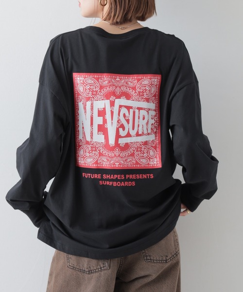 FUNALIVE（ファンアライブ）の「NEVSURF バックプリント ビッグ長袖Tシャツ unisex（Tシャツ/カットソー・メンズ・ブラック系1/ベージュ/チャコール/ネイビー/ブラック/ホワイト系1/オフホワイト/杢グレー・M/L/XL）」の5枚目の写真