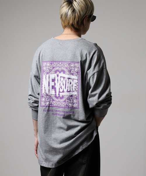 FUNALIVE（ファンアライブ）の「NEVSURF バックプリント ビッグ長袖Tシャツ unisex（Tシャツ/カットソー・メンズ・ブラック系1/ベージュ/チャコール/ネイビー/ブラック/ホワイト系1/オフホワイト/杢グレー・M/L/XL）」の6枚目の写真