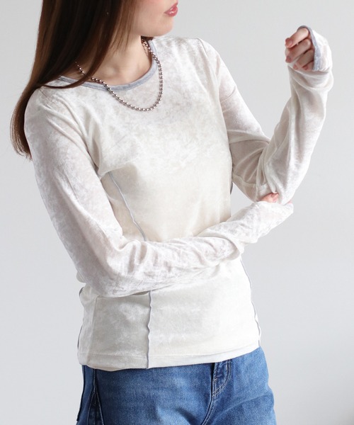 cepo（セポ）の「シアーベロアリンガーフィンガーホールカットソー（Tシャツ/カットソー・レディース・ブラウン/ブラック/オフホワイト・M）」の2枚目の写真