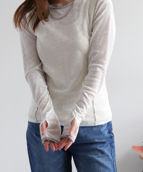 cepo（セポ）の「シアーベロアリンガーフィンガーホールカットソー（Tシャツ/カットソー・レディース・ブラウン/ブラック/オフホワイト・M）」の7枚目の写真
