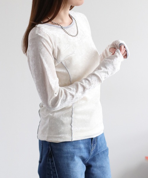 cepo（セポ）の「シアーベロアリンガーフィンガーホールカットソー（Tシャツ/カットソー・レディース・ブラウン/ブラック/オフホワイト・M）」の6枚目の写真