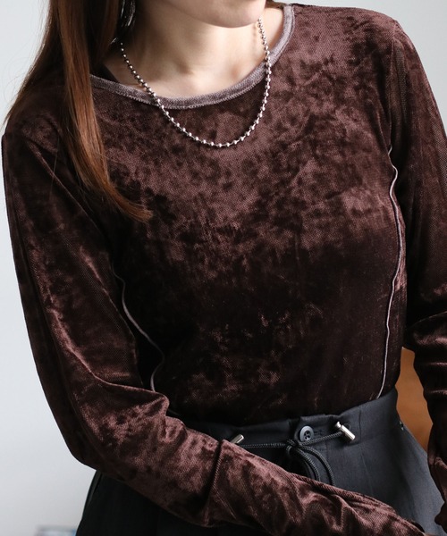 cepo（セポ）の「シアーベロアリンガーフィンガーホールカットソー（Tシャツ/カットソー・レディース・ブラウン/ブラック/オフホワイト・M）」の4枚目の写真