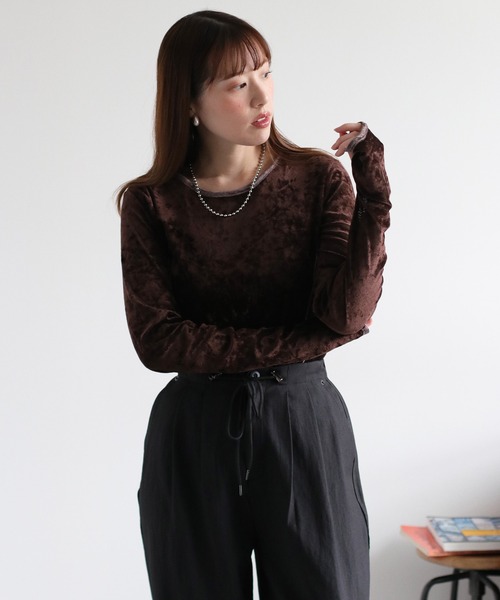 cepo（セポ）の「シアーベロアリンガーフィンガーホールカットソー（Tシャツ/カットソー・レディース・ブラウン/ブラック/オフホワイト・M）」の16枚目の写真