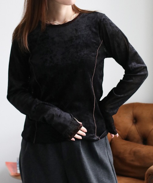 cepo（セポ）の「シアーベロアリンガーフィンガーホールカットソー（Tシャツ/カットソー・レディース・ブラウン/ブラック/オフホワイト・M）」の20枚目の写真