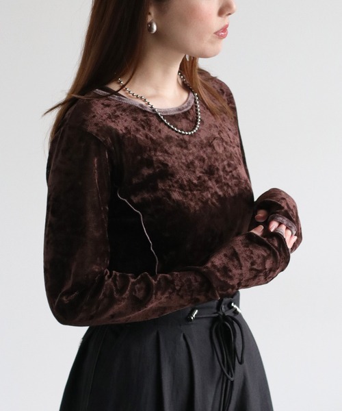 cepo（セポ）の「シアーベロアリンガーフィンガーホールカットソー（Tシャツ/カットソー・レディース・ブラウン/ブラック/オフホワイト・M）」の15枚目の写真