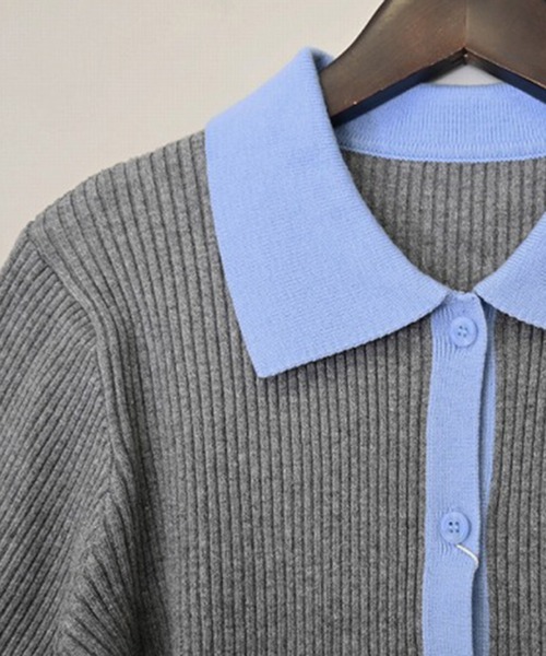 STYLEBLOCK（スタイルブロック）の「バイカラーニット襟付きトップス（ニット/セーター・レディース・グレー/アイボリー/ブラック/ブラウン・M）」の7枚目の写真