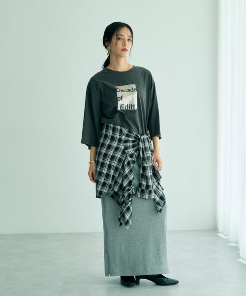 Editt by YECCA VECCA（エディットバイイェッカヴェッカ）の「ヴィンテージ風箔プリントロゴTee（Tシャツ/カットソー・レディース・ダークベージュ/グレー・FREE）」の17枚目の写真