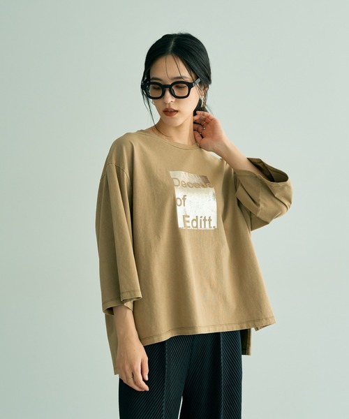 Editt by YECCA VECCA（エディットバイイェッカヴェッカ）の「ヴィンテージ風箔プリントロゴTee（Tシャツ/カットソー・レディース・ダークベージュ/グレー・FREE）」の4枚目の写真