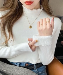 DAY CLOSET（デイ クローゼット）の「【吸湿発熱/裏起毛】冬もぽかぽか 長袖ハイゲージ×メロウフリルニットトップス レディース（ニット/セーター・レディース）」