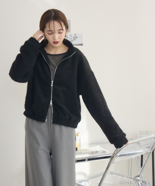 RU.TI.LE（ルチル）の「【RU.TI.LE】カットボアジップブルゾン（ブルゾン・レディース・ブラック/ベージュ・MEDIUM）」の7枚目の写真