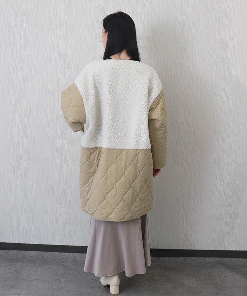 libelle more(リベル モア)の「中綿キルト×ボア切り替えノーカラー中綿コート / 通勤 / デイリー / きれいめ / 体型カバー / 軽量 / 防寒(ダウンジャケット/コート・レディース・カーキ/ネイビー/アイボリー/ブラック/グレイッシュベージュ・L/M)」の16枚目の写真