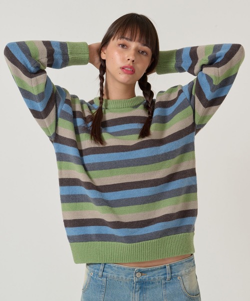 TINA:JOJUN(ティーナジョジュン)の「2025Limited Edition ボーダー オーバーサイズ ニットプルオーバー TINA:JOJUN(ニット/セーター・レディース・チェリーピンク/グリーン・M)」の8枚目の写真