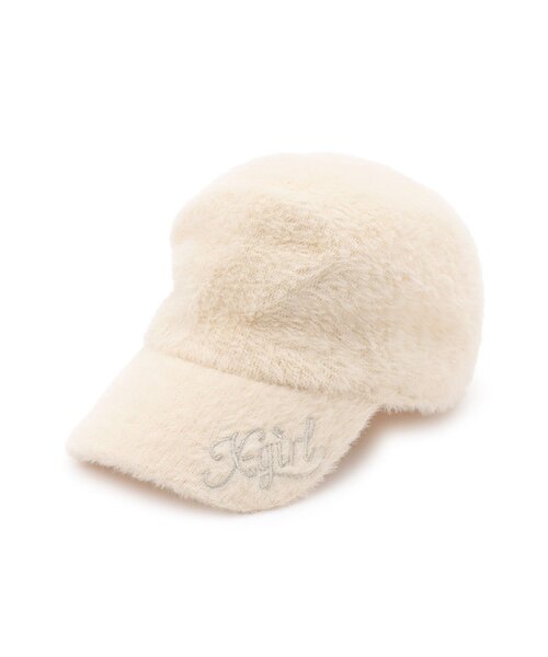 X-girl Stages（エックスガールステージス）の「ロゴ刺しゅうファーキャップ（キャップ・キッズ・ブラック/アイボリー・S(48-52cm)/52-56cm）」の2枚目の写真
