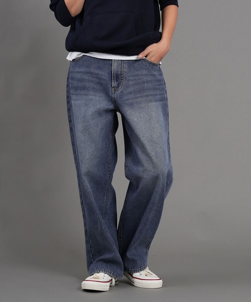 セール】デニム＊裏シャギーワイドパンツ（デニムパンツ）｜.WORKS