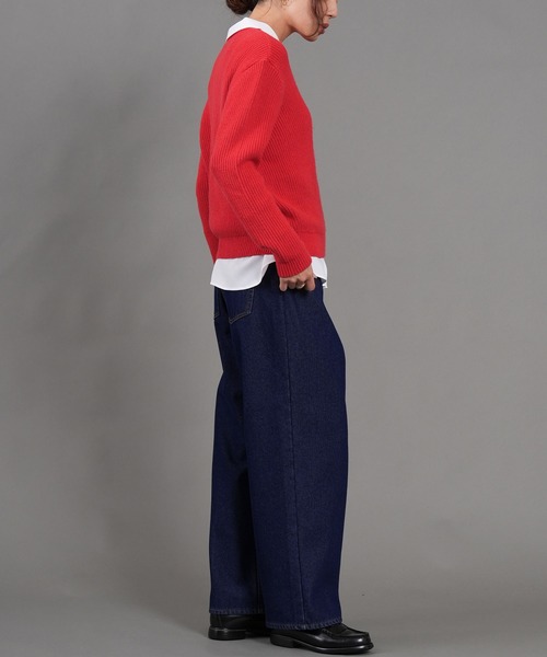 .WORKS(ドットワークス)の「デニム*裏シャギーワイドパンツ(デニムパンツ・レディース・ネイビー系/ブルー/ネイビー/ブルー系・61/64/67)」の6枚目の写真