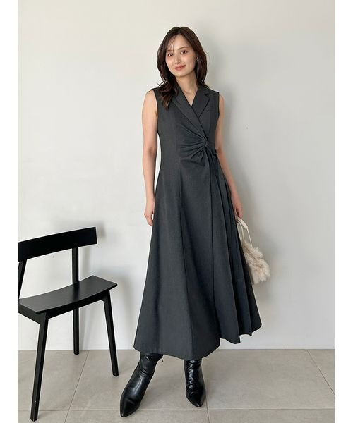 Sustainableサイドプリーツテーラードワンピース（ワンピース