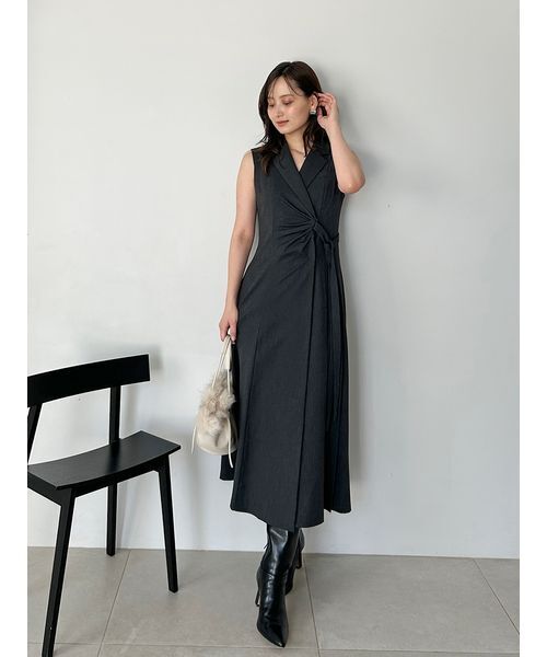 Sustainableサイドプリーツテーラードワンピース（ワンピース
