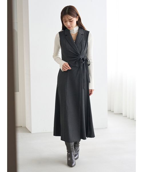 セール】Sustainableサイドプリーツテーラードワンピース（ワンピース