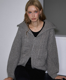 Two-way Twist Knit Zip-up [Brown]
