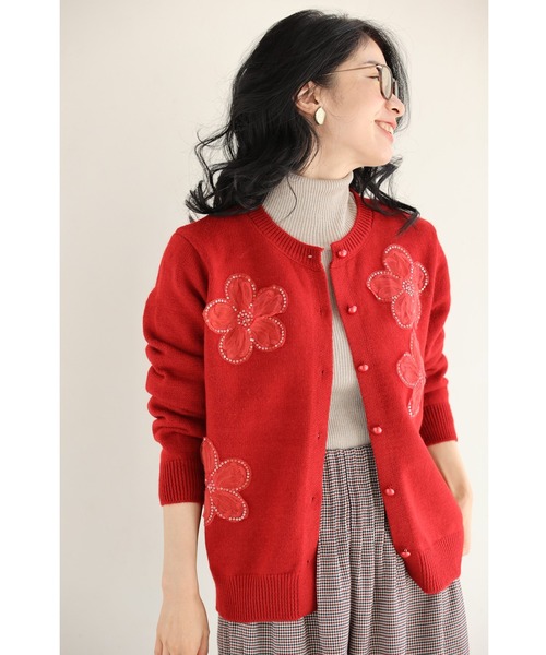cawaii（カワイイ）の「チュールのお花咲くおめかしカーディガン（カーディガン/ボレロ・レディース・レッド/グレー・FREE）」の9枚目の写真
