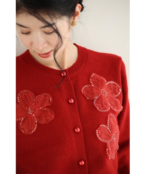 cawaii（カワイイ）の「チュールのお花咲くおめかしカーディガン（カーディガン/ボレロ・レディース・レッド/グレー・FREE）」の10枚目の写真
