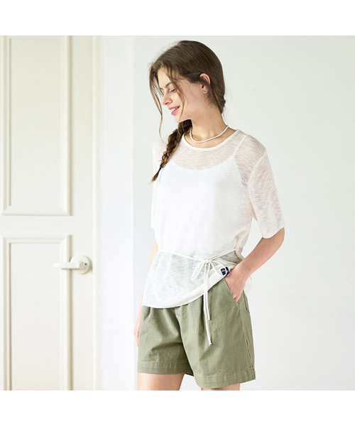 SLOWLOLLI（スローローリ）の「Single Pintuck Cotton short pants_4 Colors（その他パンツ・レディース・アイボリー/カーキ/ブラック/Beige・1(S)/2(M)/3(L)）」の4枚目の写真