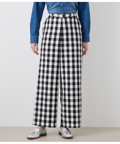 NEWYORKER（ニューヨーカー）の「ギンガムチェッククロス ワイドパンツ（その他パンツ・レディース・ホワイト×ブラック・11号/9号）」の2枚目の写真