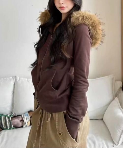 セール】【秋冬新作】ファー取り外し2WAYジップパーカー（パーカー