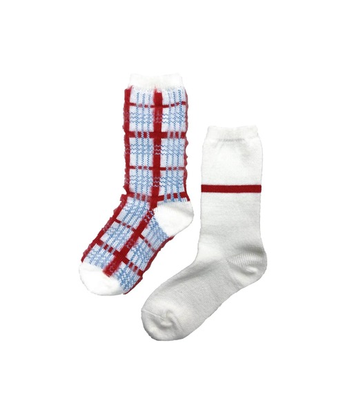 FAKUI（ファクイ）の「ASIMETRIC CHECK SOCKS / アシンメトリーチェックソックス（ソックス/靴下・レディース・グリーン/ホワイト・22.0～24.0cm）」の6枚目の写真