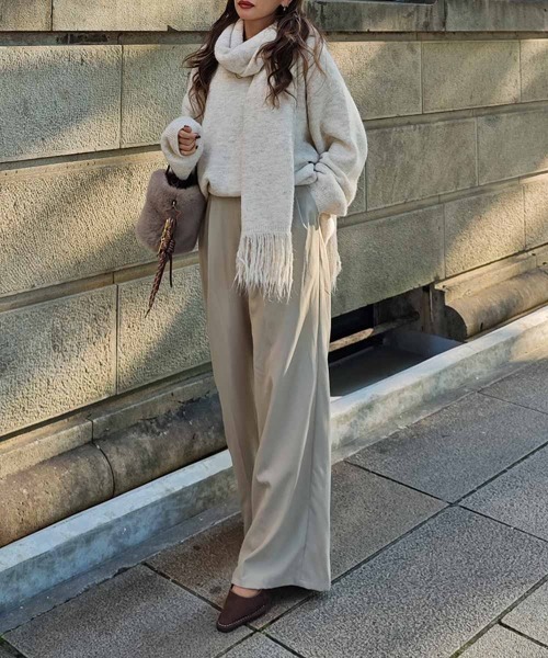 esutoreja（エストレジャ）の「Vネックニット×スカーフ（ニット/セーター・レディース・レッド/ベージュ/チャコール・FREE）」の19枚目の写真