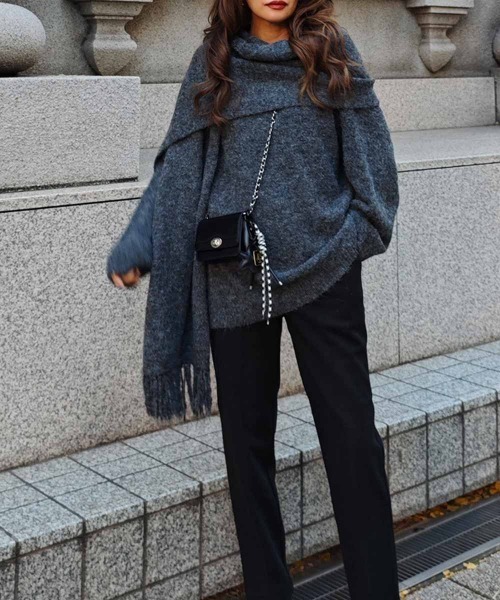 esutoreja（エストレジャ）の「Vネックニット×スカーフ（ニット/セーター・レディース・レッド/ベージュ/チャコール・FREE）」の20枚目の写真