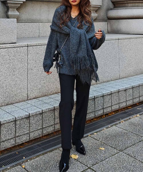 esutoreja（エストレジャ）の「Vネックニット×スカーフ（ニット/セーター・レディース・レッド/ベージュ/チャコール・FREE）」の22枚目の写真