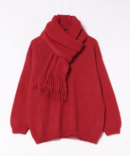 esutoreja（エストレジャ）の「Vネックニット×スカーフ（ニット/セーター・レディース・レッド/ベージュ/チャコール・FREE）」の8枚目の写真
