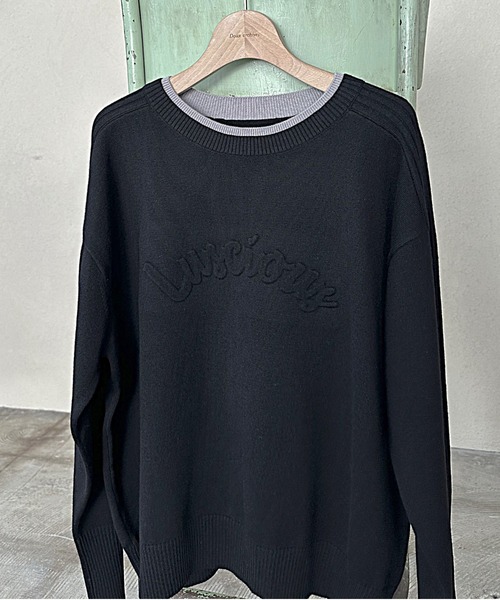 Doux archives(ドゥアルシーヴ)の「レイヤード風エンボスニット(ニット/セーター・レディース・ベージュ/オフホワイト/ブラック・FREE)」の3枚目の写真