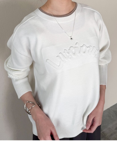 Doux archives(ドゥアルシーヴ)の「レイヤード風エンボスニット(ニット/セーター・レディース・ベージュ/オフホワイト/ブラック・FREE)」の9枚目の写真