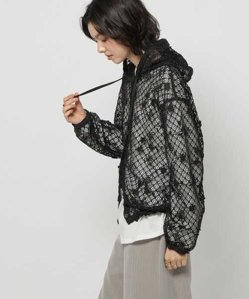 niko and...（ニコアンド）の「3Dフラワーメッシュフーディー（パーカー・レディース・ブラック/アイボリー/セージグリーン・FREE）」の2枚目の写真