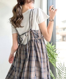 後ろ姿も可愛く盛れちゃう♪ふんわりシルエットで体型カバー。大人カジュアル チェックキャミワンピース