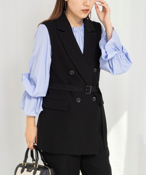 NOLLEY’S（ノーリーズ）の「《セットアップ対応》ウォッシャブルダブルクロスジレ（ベスト・レディース・ブラック/ネイビー・38）」の2枚目の写真