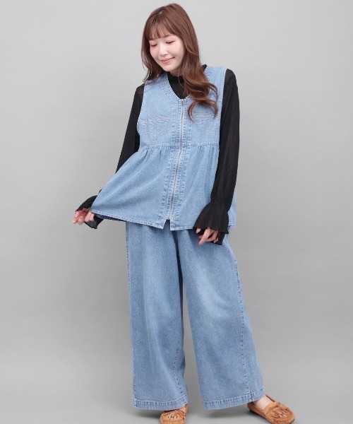 チチカカ（チチカカ）の「ライトオンスデザインステッチベスト（ベスト・レディース・ライトブルー/ブラック・FREE）」の4枚目の写真