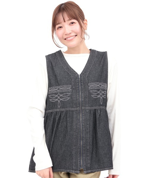 チチカカ（チチカカ）の「ライトオンスデザインステッチベスト（ベスト・レディース・ライトブルー/ブラック・FREE）」の5枚目の写真