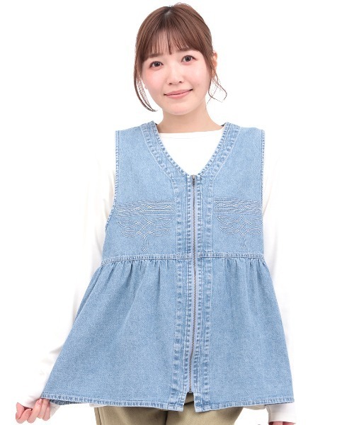 チチカカ（チチカカ）の「ライトオンスデザインステッチベスト（ベスト・レディース・ライトブルー/ブラック・FREE）」の6枚目の写真