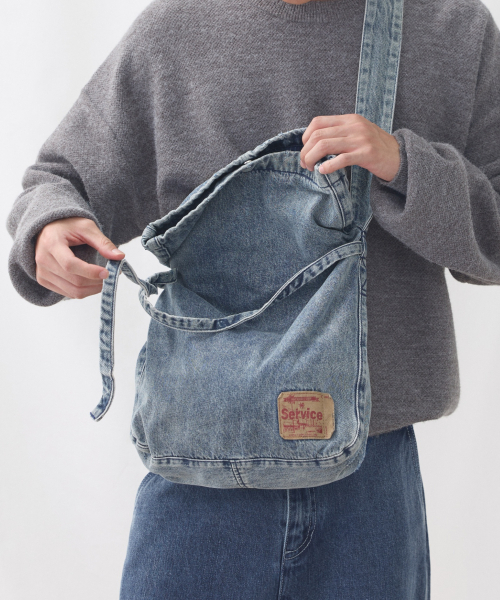 セール】Denim Dyed Cross Bag - Indigo（メッセンジャーバッグ