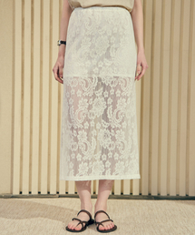 Lace Embroidered Banding Skirt - White