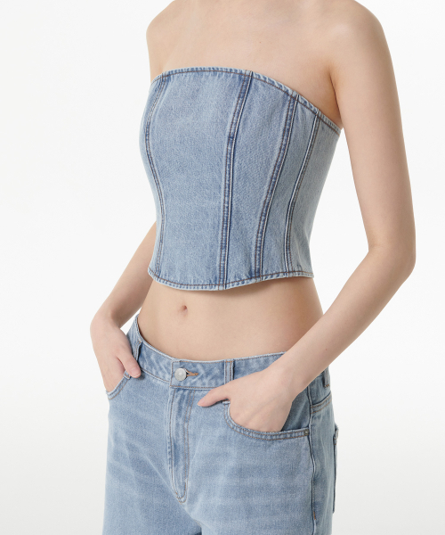 MUSINSA STANDARD WOMAN（ムシンサスタンダードウーマン）の「ウィメンズデニムビスチェ[ライトインディゴ]（その他トップス・レディース・その他・S/M）」の4枚目の写真
